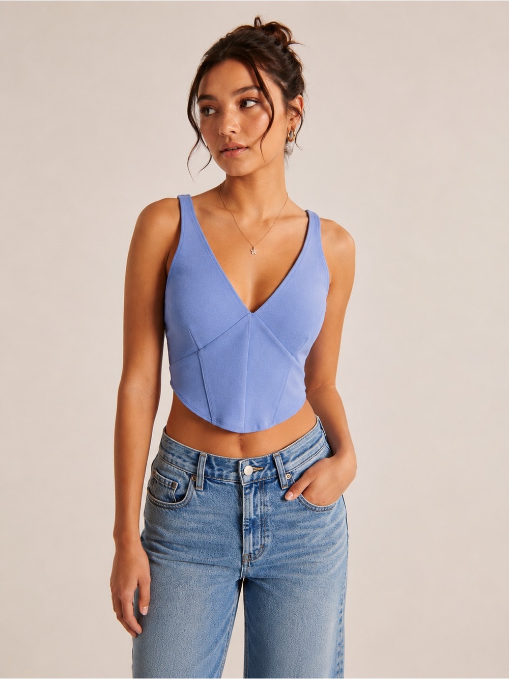 Abercrombie & Fitch V-Neck Corset Tank Top in Periwinkle Blue